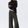 Pantalones de algodón holgados de talle bajo sin cremallera – Gris oscuro Pantalones de algodón holgados de talle bajo sin cremallera – Gris oscuro