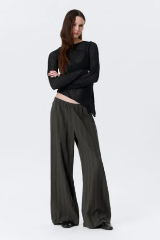 Pantalones de algodón holgados de talle bajo sin cremallera – Gris oscuro