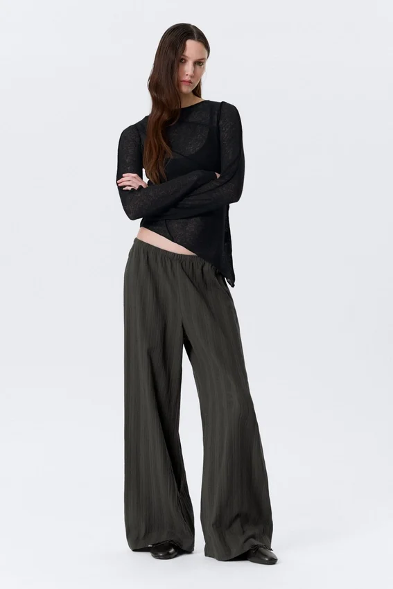 Pantalones de algodón holgados de talle bajo sin cremallera – Gris oscuro Pantalones de algodón holgados de talle bajo sin cremallera – Gris oscuro