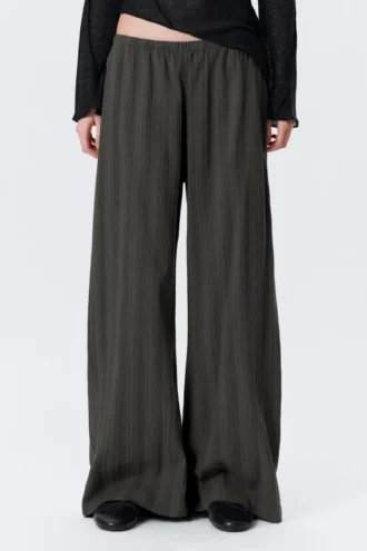 Pantalones de algodón holgados de talle bajo sin cremallera – Gris oscuro