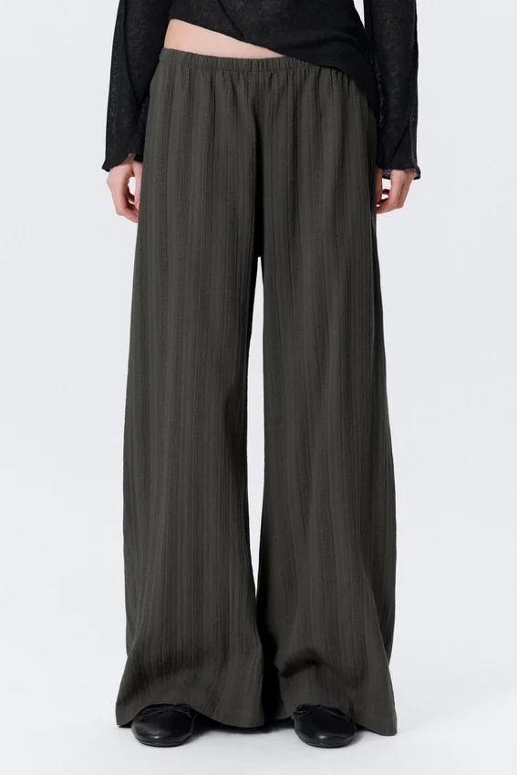Pantalones de algodón holgados de talle bajo sin cremallera – Gris oscuro Pantalones de algodón holgados de talle bajo sin cremallera – Gris oscuro