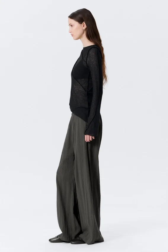 Pantalones de algodón holgados de talle bajo sin cremallera – Gris oscuro Pantalones de algodón holgados de talle bajo sin cremallera – Gris oscuro