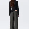 Pantalones de algodón holgados de talle bajo sin cremallera – Gris oscuro Pantalones de algodón holgados de talle bajo sin cremallera – Gris oscuro