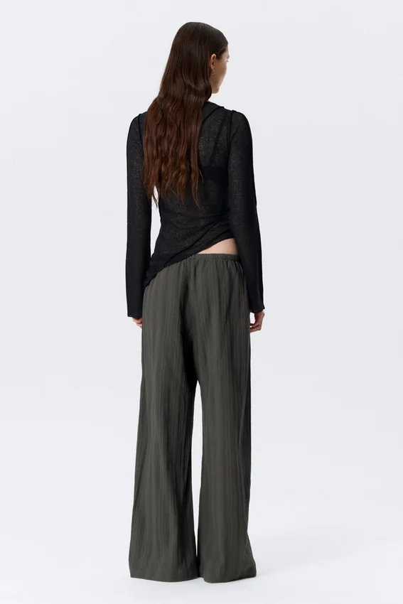 Pantalones de algodón holgados de talle bajo sin cremallera – Gris oscuro Pantalones de algodón holgados de talle bajo sin cremallera – Gris oscuro