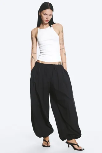 Pantalones de algodón tipo globo – Negro