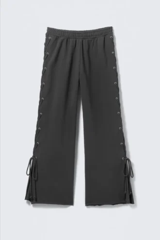 Pantalones de chándal anchos de algodón con cordones – Gris oscuro