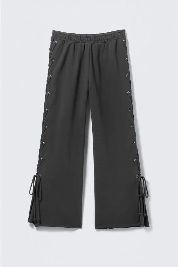 Pantalones de chándal anchos de algodón con cordones – Gris oscuro Pantalones de chándal anchos de algodón con cordones – Gris oscuro