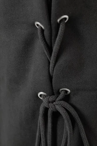 Pantalones de chándal anchos de algodón con cordones – Gris oscuro