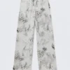 Pantalones de chándal de algodón de corte holgado – Gris jaspeado – Estampado de garabatos Pantalones de chándal de algodón de corte holgado – Gris jaspeado – Estampado de garabatos