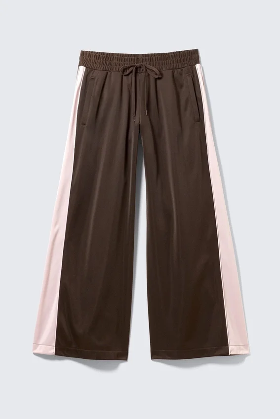 Pantalones de chándal de corte ancho y holgado – Marrón oscuro – Rayas rosas Pantalones de chándal de corte ancho y holgado – Marrón oscuro – Rayas rosas