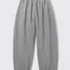Pantalones de chándal de felpa de algodón de corte holgado – Gris jaspeado Pantalones de chándal de felpa de algodón de corte holgado – Gris jaspeado