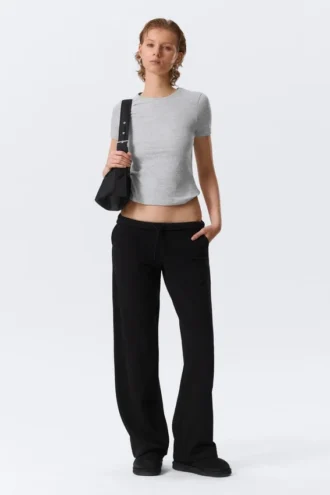 Pantalones de chándal de felpa de talle bajo – Negro Pantalones de chándal de felpa de talle bajo – Negro