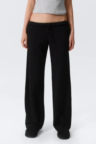 Pantalones de chándal de felpa de talle bajo – Negro Pantalones de chándal de felpa de talle bajo – Negro