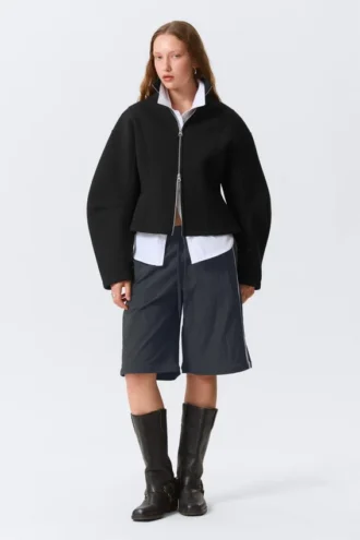 Pantalones de chándal de nailon con cremallera desmontable – Negro – Rayas beige