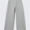 Pantalones de chándal de neopreno de corte holgado y pierna ancha – Gris jaspeado Pantalones de chándal de neopreno de corte holgado y pierna ancha – Gris jaspeado