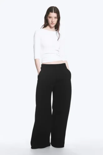 Pantalones de chándal de neopreno de corte holgado y pierna ancha – Negro