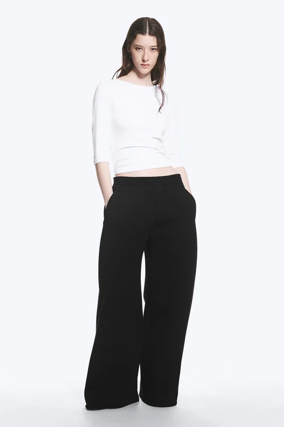 Pantalones de chándal de neopreno de corte holgado y pierna ancha – Negro Pantalones de chándal de neopreno de corte holgado y pierna ancha – Negro