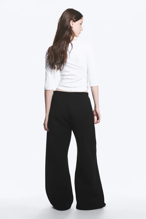 Pantalones de chándal de neopreno de corte holgado y pierna ancha – Negro Pantalones de chándal de neopreno de corte holgado y pierna ancha – Negro