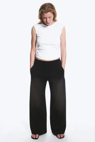 Pantalones de chándal de neopreno de pierna ancha lavados – Negro lavado