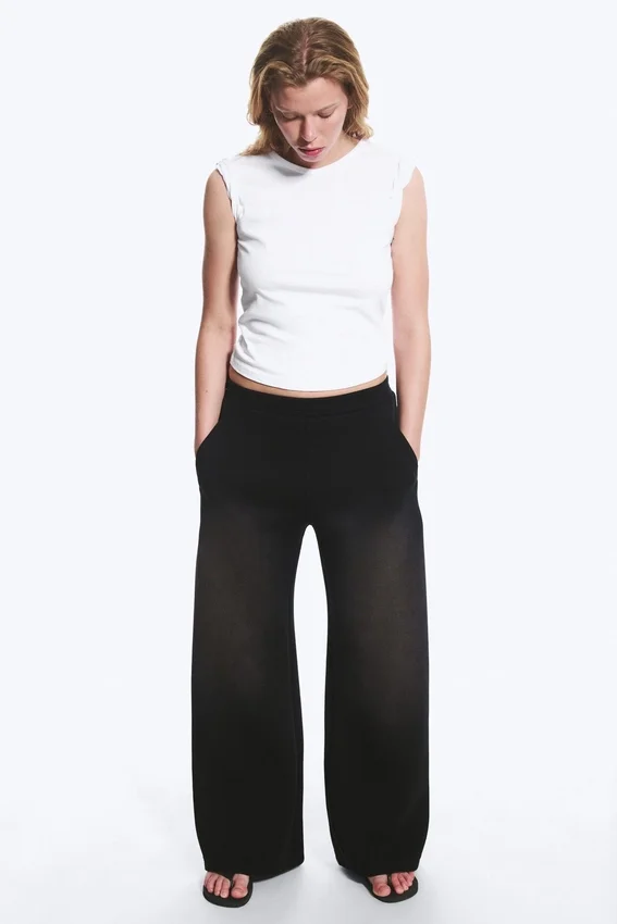 Pantalones de chándal de neopreno de pierna ancha lavados – Negro lavado Pantalones de chándal de neopreno de pierna ancha lavados – Negro lavado