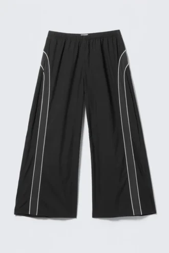 Pantalones de chándal de pierna ancha con ribetes en contraste – Negro