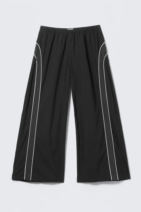 Pantalones de chándal de pierna ancha con ribetes en contraste – Negro Pantalones de chándal de pierna ancha con ribetes en contraste – Negro