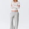 Pantalones de chándal de rizo de talle bajo – Gris jaspeado Pantalones de chándal de rizo de talle bajo – Gris jaspeado