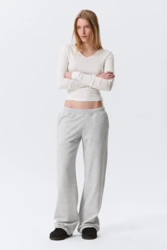 Pantalones de chándal de rizo de talle bajo – Gris jaspeado Pantalones de chándal de rizo de talle bajo – Gris jaspeado
