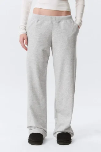 Pantalones de chándal de rizo de talle bajo – Gris jaspeado Pantalones de chándal de rizo de talle bajo – Gris jaspeado