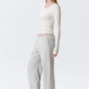 Pantalones de chándal de rizo de talle bajo – Gris jaspeado Pantalones de chándal de rizo de talle bajo – Gris jaspeado