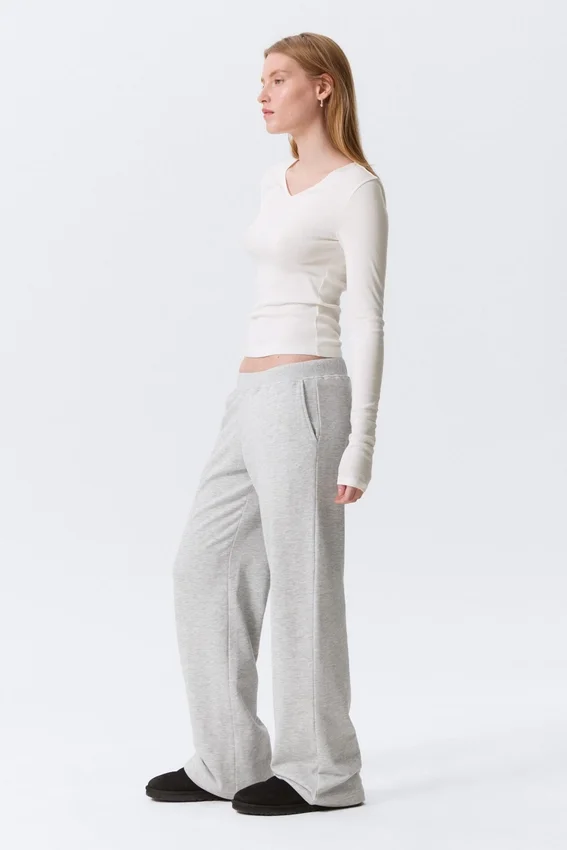 Pantalones de chándal de rizo de talle bajo – Gris jaspeado Pantalones de chándal de rizo de talle bajo – Gris jaspeado