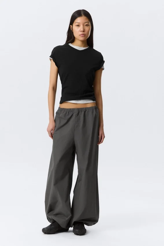 Pantalones de chándal de talle bajo, holgados y de pierna ancha – Gris oscuro Pantalones de chándal de talle bajo, holgados y de pierna ancha – Gris oscuro