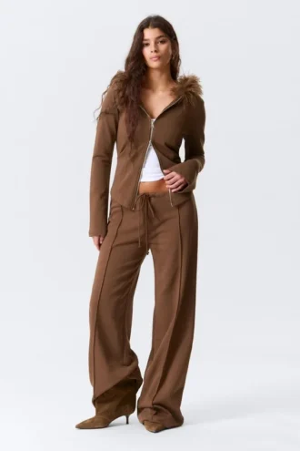 Pantalones de chándal de talle bajo, holgados y de pierna ancha – Marrón
