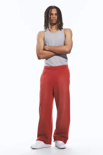 Pantalones de chándal de talle medio, holgados y de pierna recta – Rojo