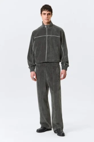 Pantalones de chándal de terciopelo de talle medio, corte recto y holgado – Gris oscuro
