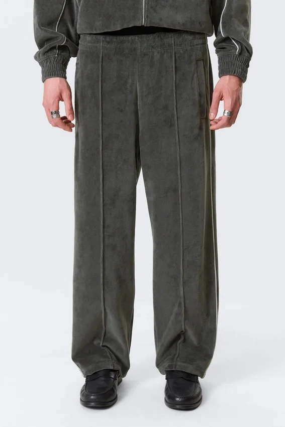 Pantalones de chándal de terciopelo de talle medio, corte recto y holgado – Gris oscuro Pantalones de chándal de terciopelo de talle medio, corte recto y holgado – Gris oscuro