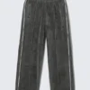 Pantalones de chándal de terciopelo de talle medio, corte recto y holgado – Gris oscuro Pantalones de chándal de terciopelo de talle medio, corte recto y holgado – Gris oscuro