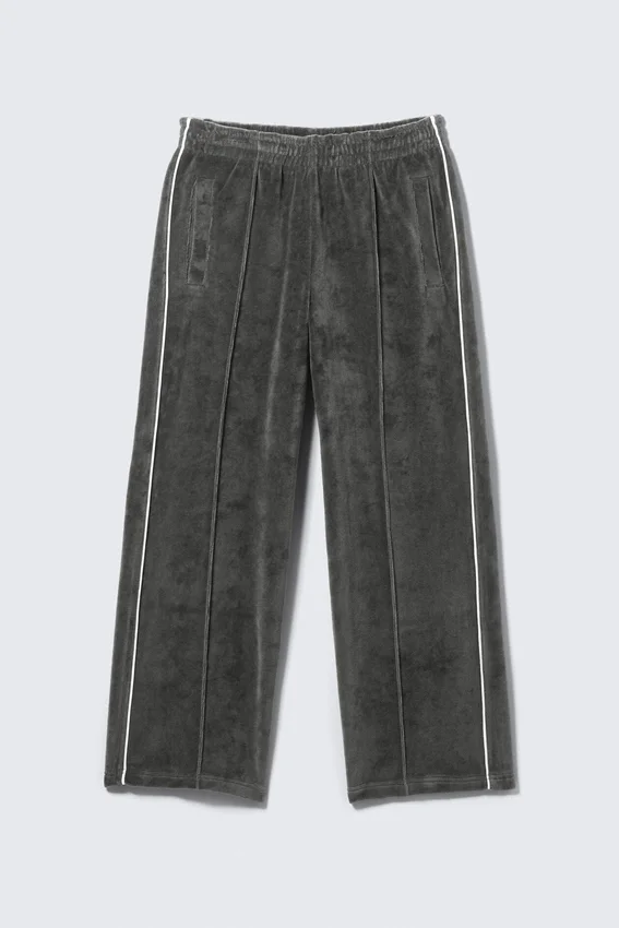 Pantalones de chándal de terciopelo de talle medio, corte recto y holgado – Gris oscuro Pantalones de chándal de terciopelo de talle medio, corte recto y holgado – Gris oscuro