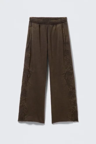Pantalones de chándal holgados con bordados – Marrón oscuro