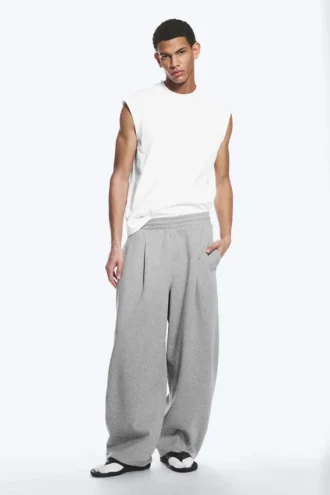 Pantalones de chándal holgados con pliegues – Gris jaspeado