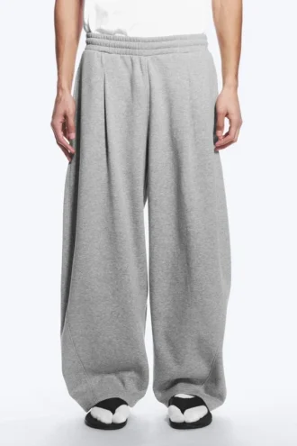 Pantalones de chándal holgados con pliegues – Gris jaspeado