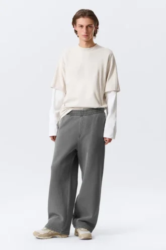 Pantalones de chándal holgados de algodón grueso – Gris oscuro lavado