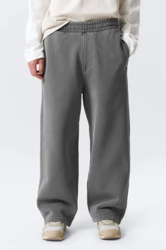 Pantalones de chándal holgados de algodón grueso – Gris oscuro lavado