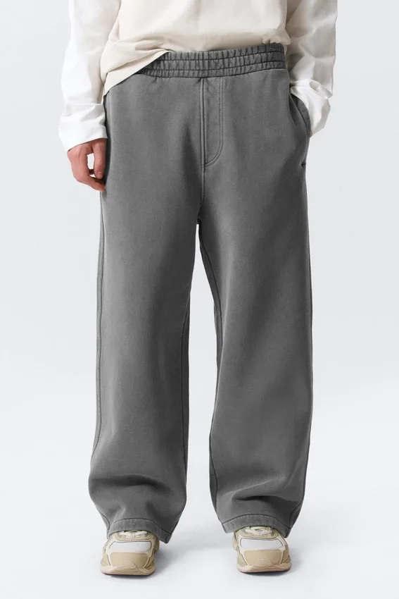 Pantalones de chándal holgados de algodón grueso – Gris oscuro lavado Pantalones de chándal holgados de algodón grueso – Gris oscuro lavado