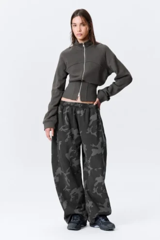 Pantalones de chándal holgados de felpa de algodón estampados – Gris oscuro – Camuflaje