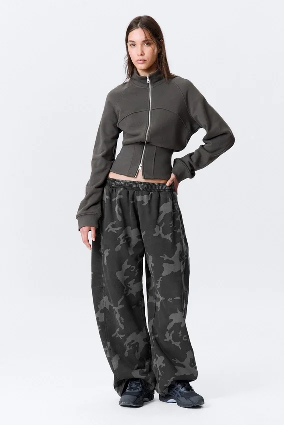 Pantalones de chándal holgados de felpa de algodón estampados – Gris oscuro – Camuflaje Pantalones de chándal holgados de felpa de algodón estampados – Gris oscuro – Camuflaje