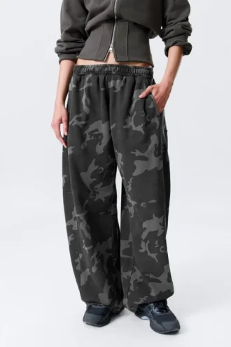 Pantalones de chándal holgados de felpa de algodón estampados – Gris oscuro – Camuflaje