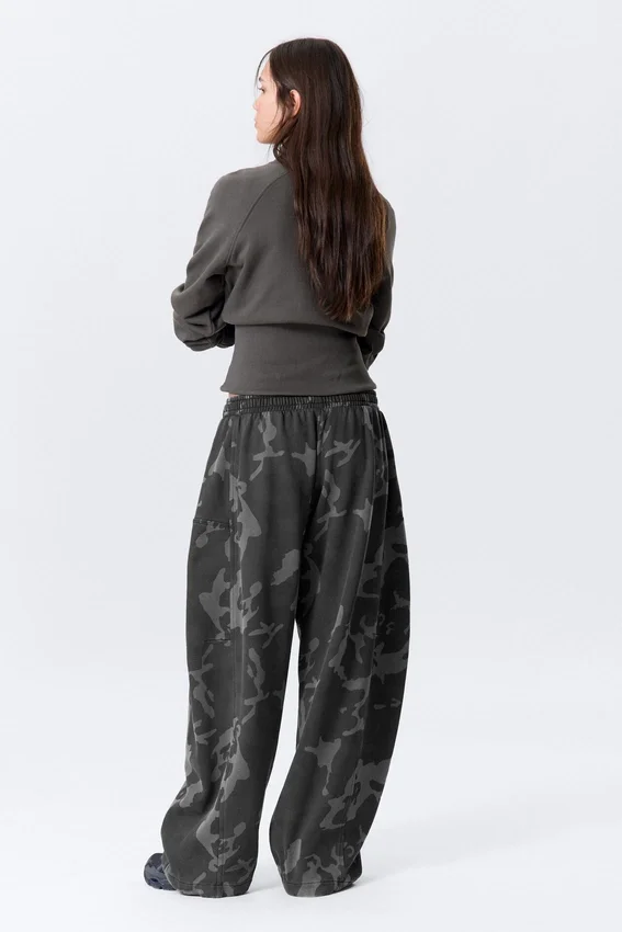 Pantalones de chándal holgados de felpa de algodón estampados – Gris oscuro – Camuflaje Pantalones de chándal holgados de felpa de algodón estampados – Gris oscuro – Camuflaje