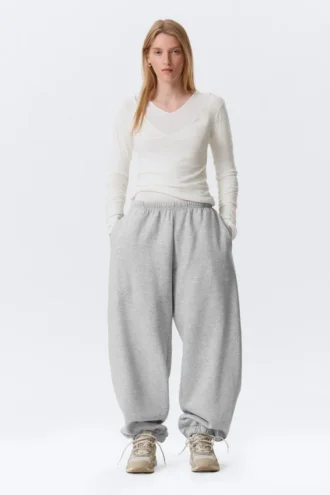 Pantalones de chándal holgados de tejido grueso – Gris jaspeado