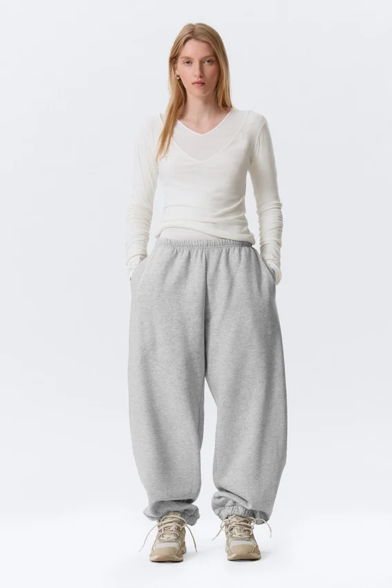 Pantalones de chándal holgados de tejido grueso – Gris jaspeado Pantalones de chándal holgados de tejido grueso – Gris jaspeado